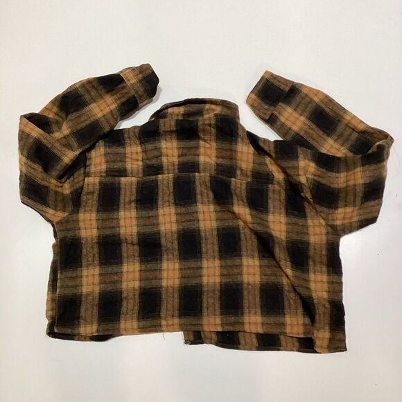 Fashion nova Briella Cropped Plaid Shirt Mustard/combo brown yellow - Picture 6 of 16
